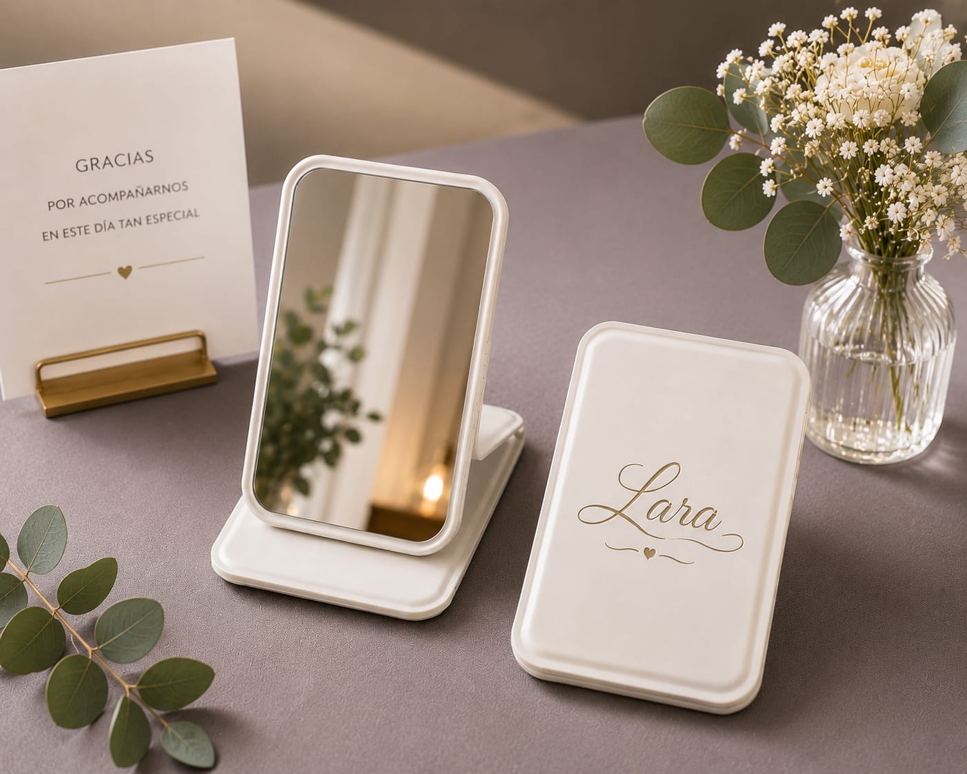 Espejo plegable blanco personalizado